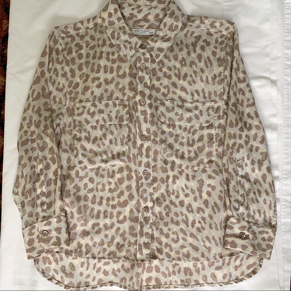 Equipment Signature Crop Shirt, Leopard, XS, Silk